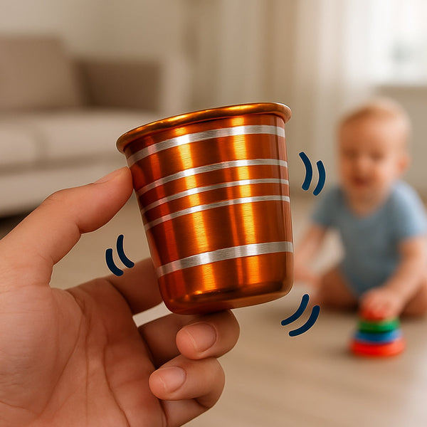 Stainless Steel Glass with Bell Sound for Kids Boys and Girls Glass Set Water/Juice Glass, Stainless Steel Baby Musical Toy Glass