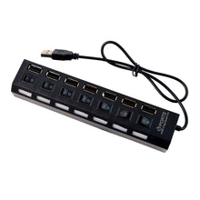 USB Splitter Multi Port USB 2.0 Hub, 7 Port with Independent On/Off Switch and LED Indicators USB A Port Data Hub, Suitable for PC Computer Keyboard Laptop Mobile HDD, Flash Drive  Etc